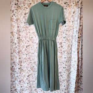 Teal Green T-Shirt Dress Long XS-P Cotton Midi Maxi Eddie Bauer 90s Short Sleeve